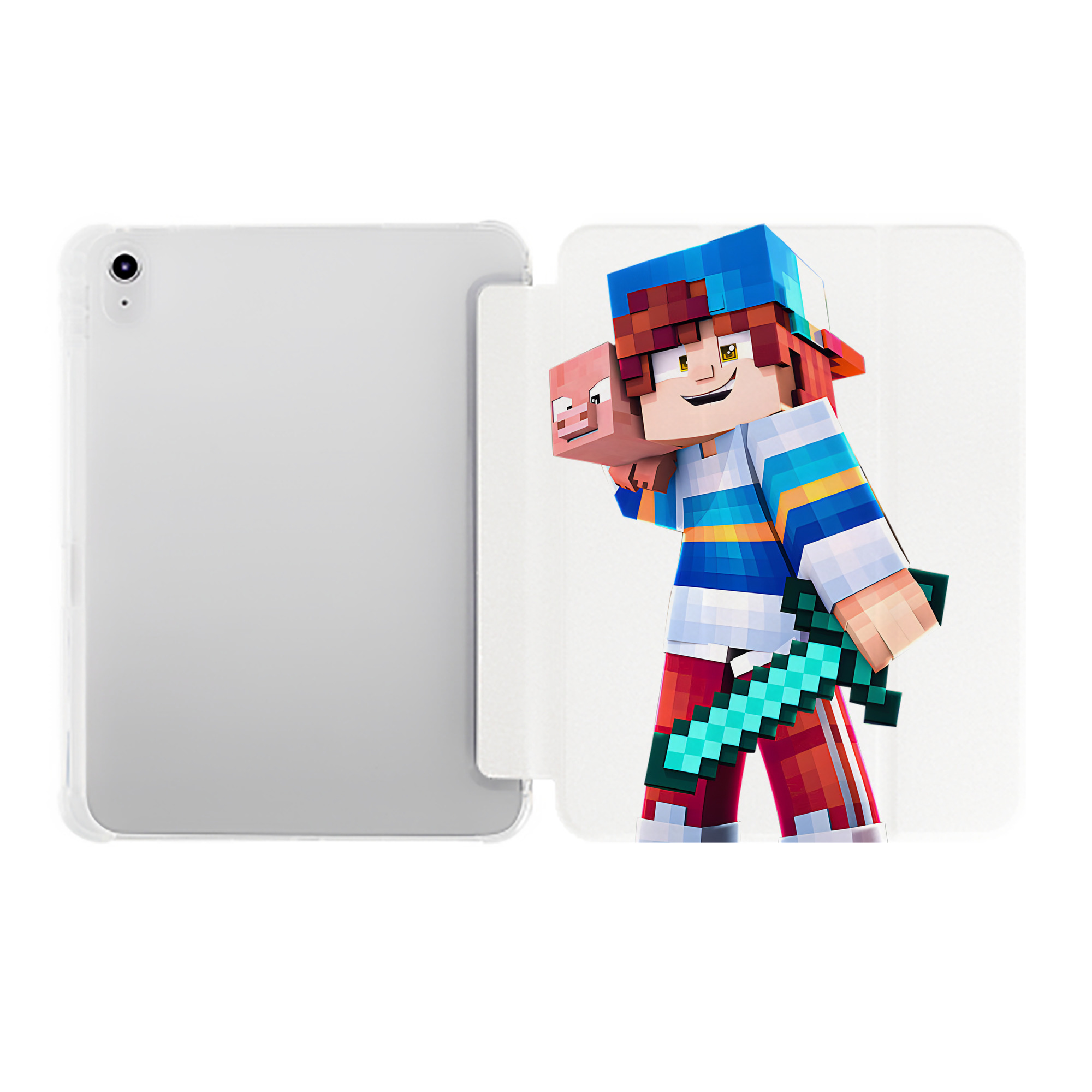 （画像用） マインクラフト ブロックの世界 Minecraft MC Block world IPad ケース ペン収納付き 三つ折りスタンド PUレザー×シリコン 対応機種9.5/10.5/10.9インチ